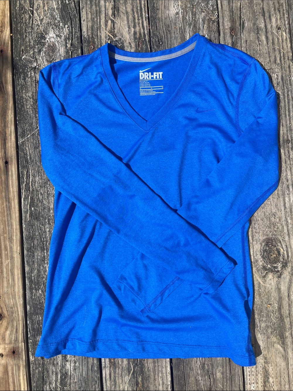 Nike Dri-Fit V Neck Long Sleeve Blue